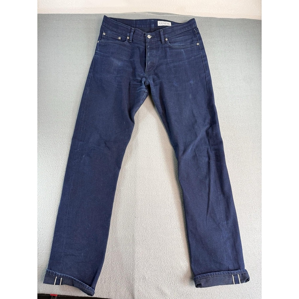 Gustin Jeans Mens 35x31 Dark Wash Blue California Straight Selvedge Denim USA